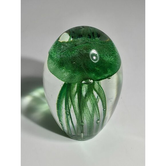 Linda Derby 2019 Hand Blown Glass Jellyfish Paper With Green Tentacles - Picture 2 of 9
